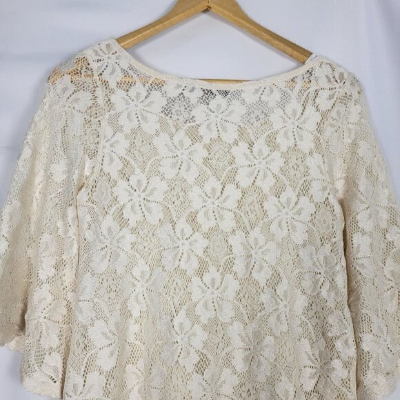 Honey Punch Women's 3/4 Flare Sleeve Lace Fringed Boho/Gypsy/Hippie Top Sz M - Picture 7 of 11
